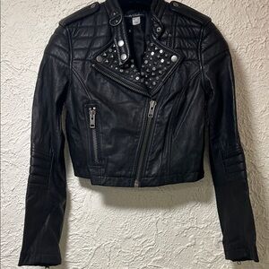 Women’s RARE SOLD OUT H&M Divided EXCLUSIVE Studded Black Leather Moto Jacket
